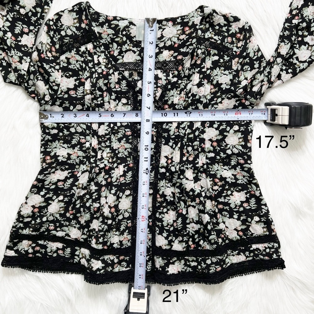 Anthropologie Eyelet Embroidered Pintuck Pleated Black Floral Peasant Top Size 0 - Picture 13 of 13